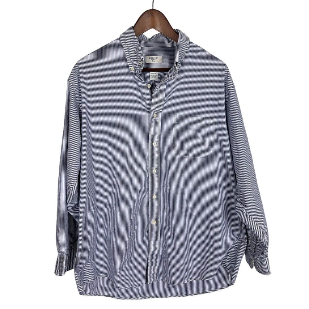 Brooks Brothers 346 Blue White Striped L/S Button Down Shirt Men's 16.5 - 33